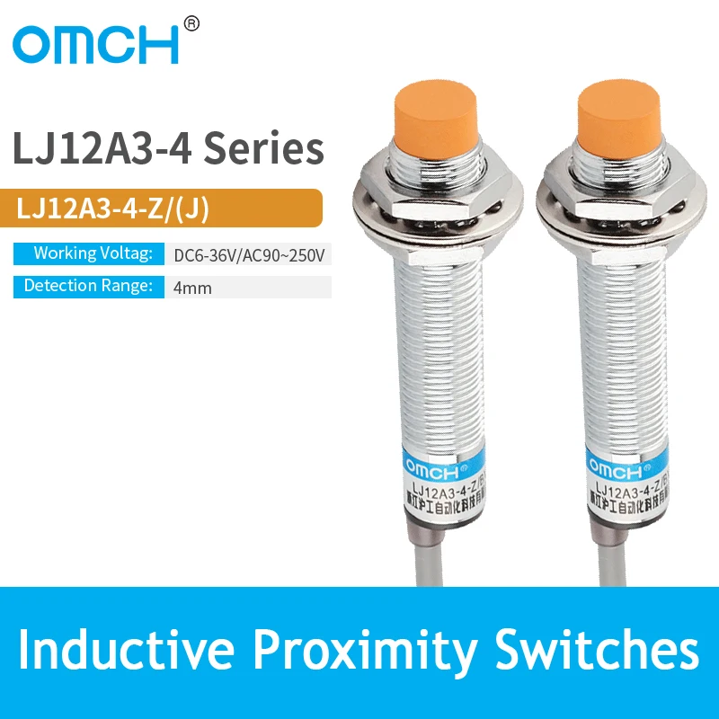 OMCH LJ12A3-4 시리즈 유도 근접 센서, M12 스위치, 직류 감지 거리 2mm, PNP NPN DC 6V-36V