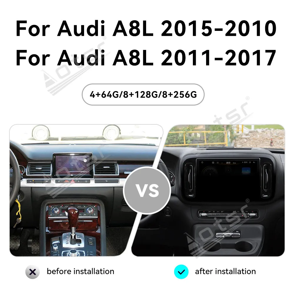 

12.3 Inch Android 13 CarPlay Car Radio For Audi A8L 2015-2010 Or 2011-2017 Touch Screen Multimedia Player GPS Navigation DSP BT