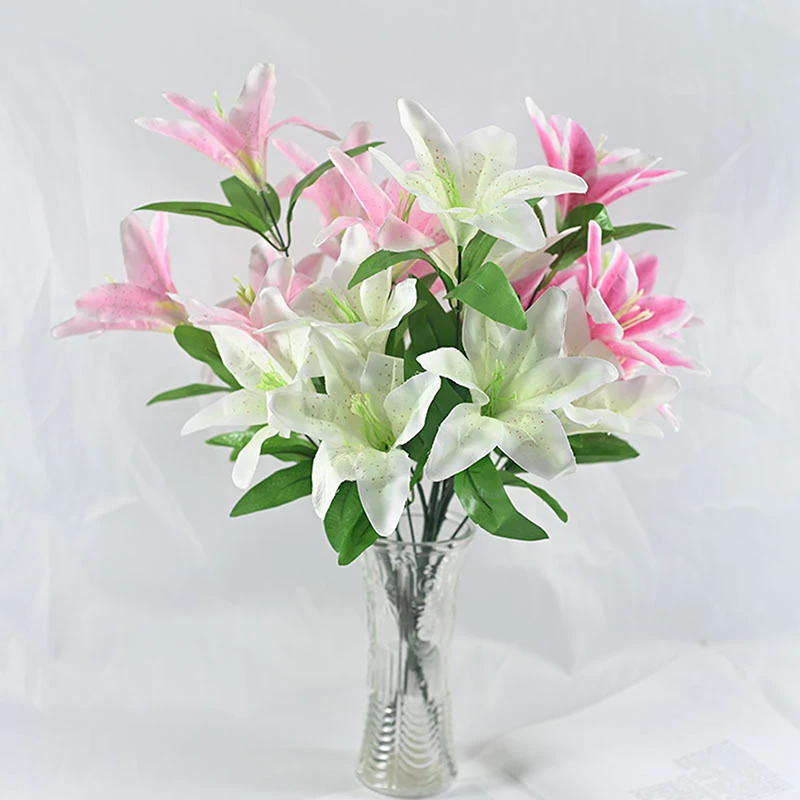 7 Heads Artificial Lily Flowers European Multicolor Fake Bridal Flower Bouquet Wedding Home Party Decoration Flowers