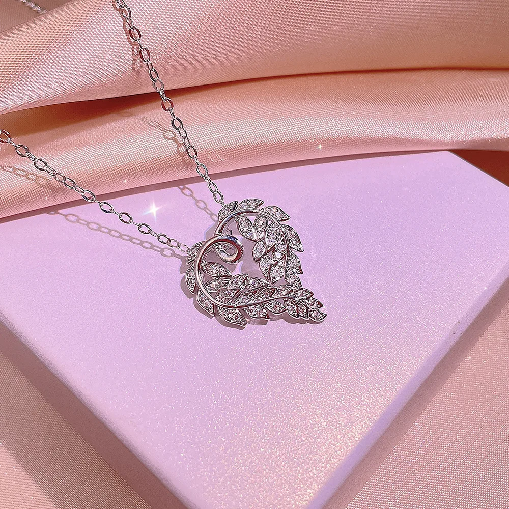 925 Silver Micro zircon Earrings Necklace Leaf Love Heart Zircon Ring Feminine Fashion Three-piece Set Party Birthday Jewelry