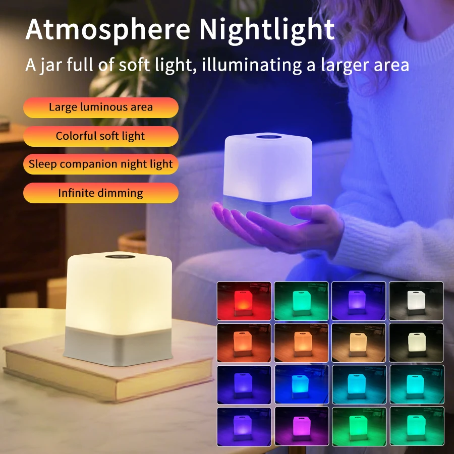 LED Touch Night Light USB Desk Lamp Rechargeable Remote Dimming 3/16 Colors Bedside Light for Bedroom Decoration and Home Decor