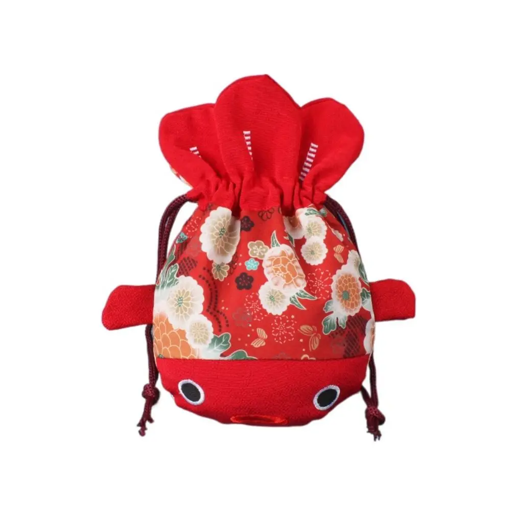 

Cartoon Animal Canvas Flower Drawstring Bag New Year Large Capacity Gold Fish Shape Handbag Coin Purse Wedding Candy Bag