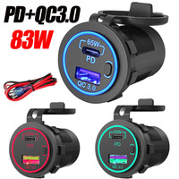 83W PD QC3.0 Car Cigarette lighter Socket 12V 24V Adapte Plug Motorcycles Cigar Jack Multi Socket For Car Motorcycle Truck RV