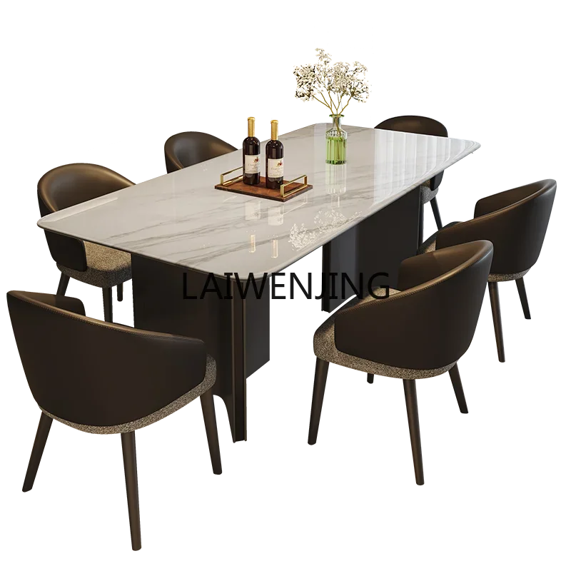 MJY light luxury suet white marble dining table and chair combination home dining leisure rectangular table