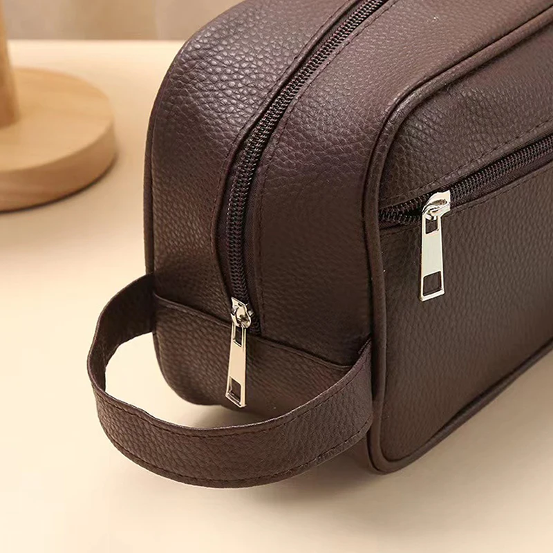 Herren Business-Reisetasche mit Reißverschluss, Kosmetiktasche aus PU-Leder, große Kapazität, Kosmetik-Organizer, Aufbewahrungstasche – Detail 3