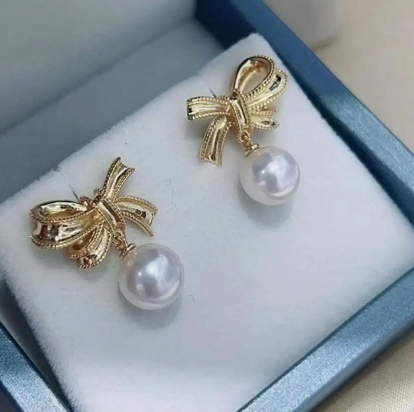 charming pair of 9-10mm 10-11mm south sea round white pearl dangle earring 925s