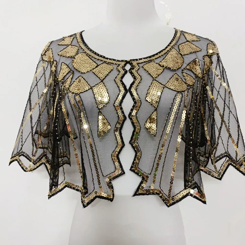 

Beaded Decoration Women's Sequins Shawl Mesh Short Cover Evening Cape Up Dress Accessory Vintage Flapper Party Shawl Wedding