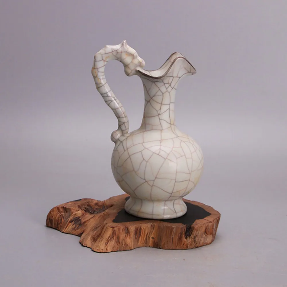 Song Guan Kiln Crackle Glaze Single Dragon Zun Vase Five Famous Kilns Reproduction Vintage Home Decor Collectible