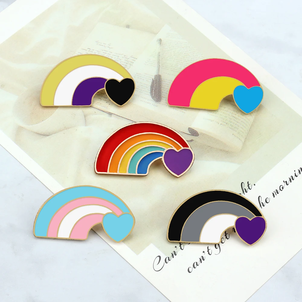 LGBT Pride Gay Lesbian Brooch Transgender Asexual Pansexual Badge Heart Rainbow Enamel Pins Clothes Bag Lapel Jewelry Gift Women