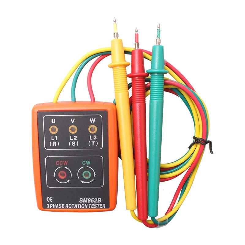 60V~600V AC 3 Phase Rotation Tester Digital Phase Indicator Detector LED Buzzer Phase Sequence Meter Voltage Tester SM852B