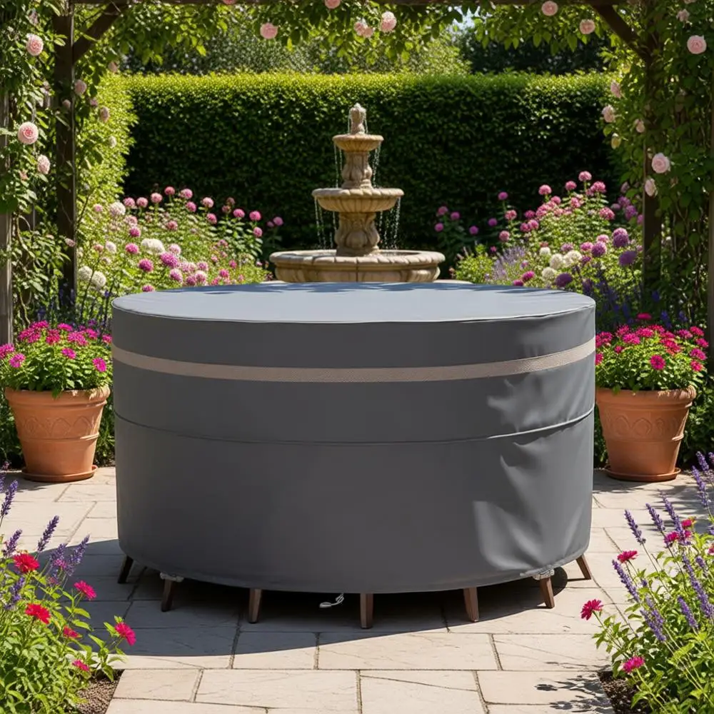 

Прочные всепогодные чехлы для больших круглых уличных столов и стульев, диаметр 108 дюймов, высота 28 дюймов, серые