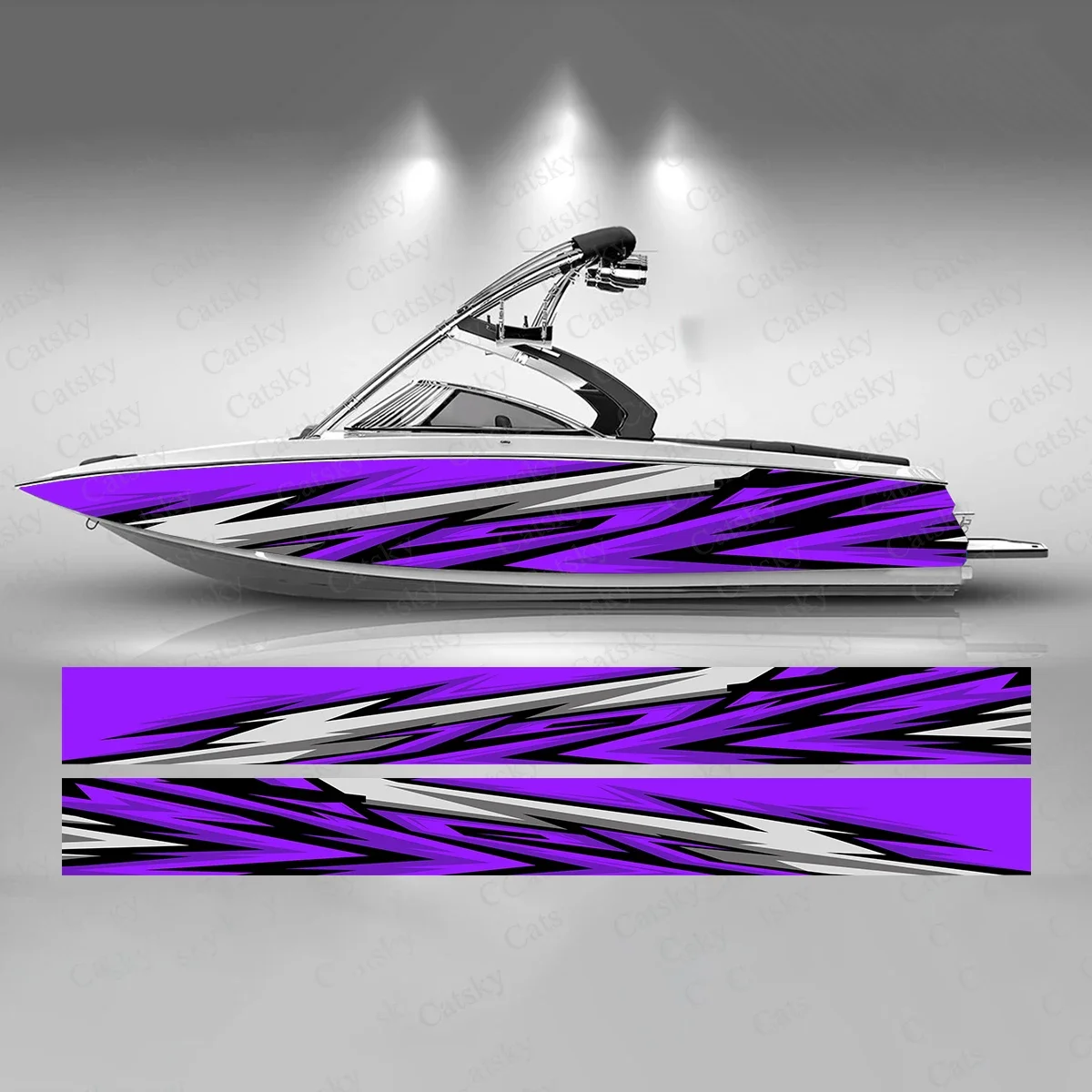 Purple White Gradient Stripes Boat Sticker Fashion Custom Fish Boat-Sticker Vinyl Waterproof Boat Wrap Graphic Boat Wrap Decal