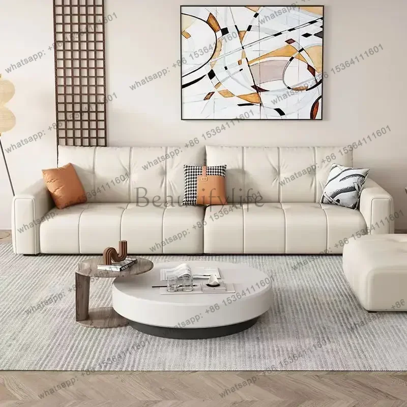 Factory Direct Sales Italian Minimalist Living Room Sofa Modern Simple Cream Style Wear-resistant Leather Office Sofa Luxury Off