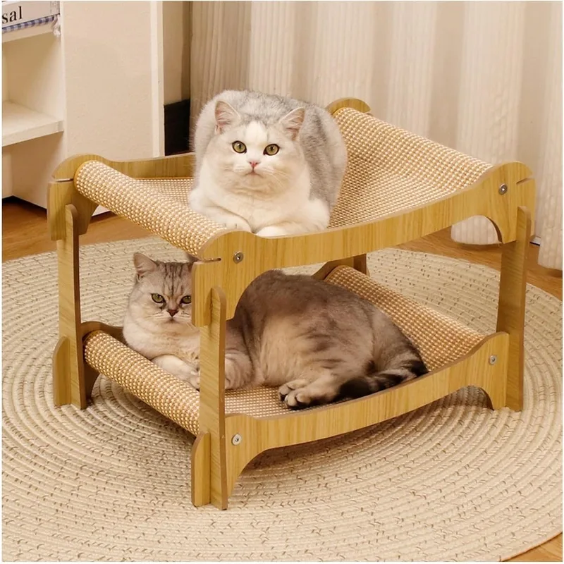 2-Tier All-Season Holds 20 Lbs Cat Scratcher Bed - Sturdy Cat Scratching Post with Scratch Pad & Hammock Bed Protect Furniture
