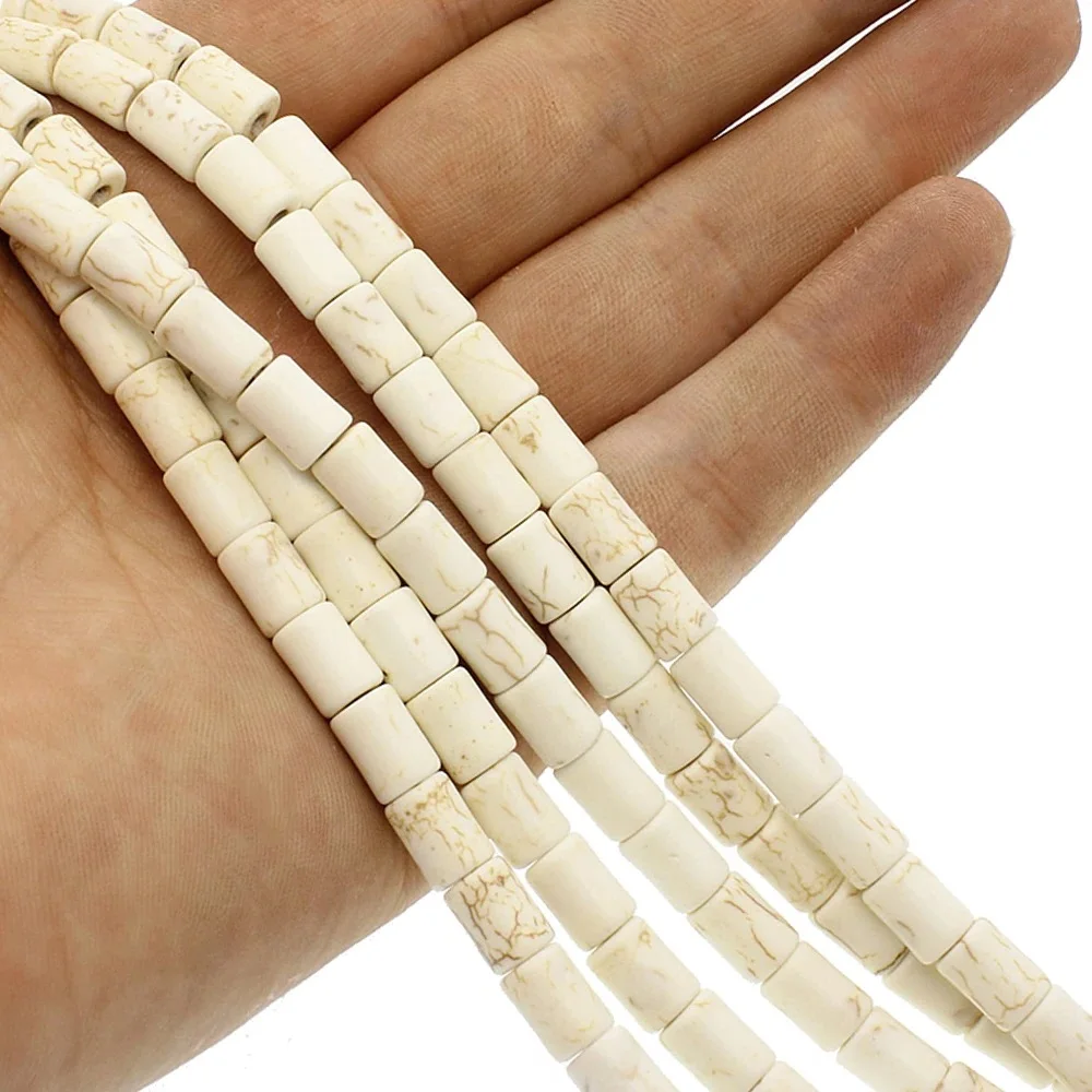 White Howlite Natural Stone Necklace Beads Cylindrical Pine Stone Round Tube Beads for Jewelry Making DIY Bracelet Accessories