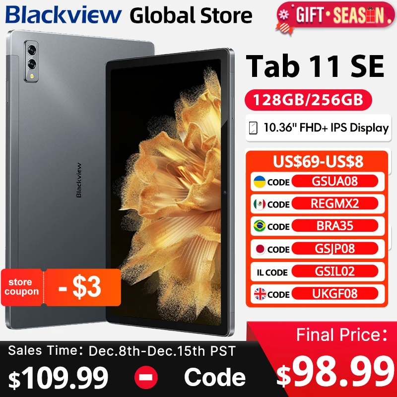 Blackview Tab 11 SE Tablets 10.36'' FHD Display Unisoc T606 Octa Core Dual 4G LET GPS 8GB RAM 128GB ROM Android 12 Tablets PC