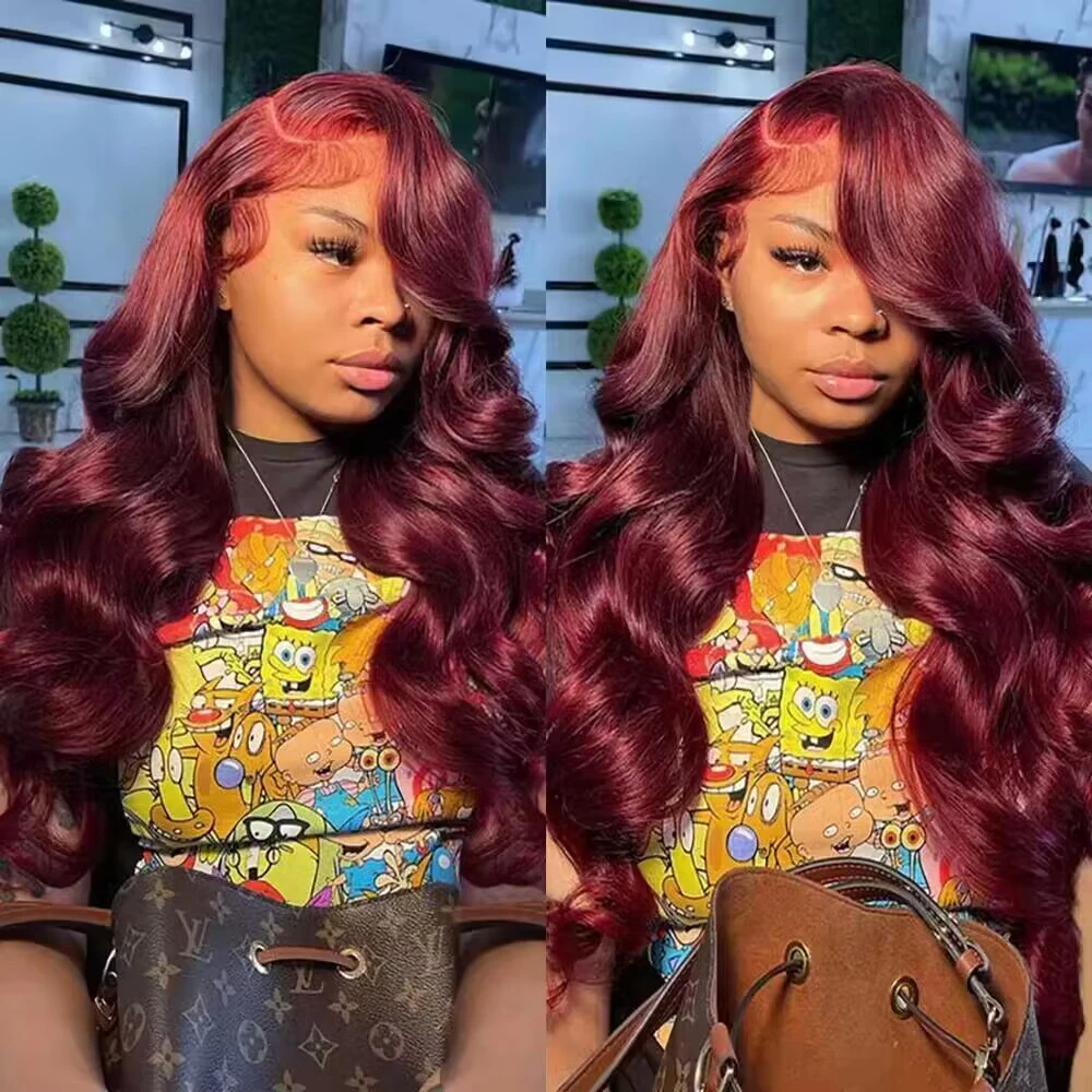 

Парик Body Wave Burgundy Red 13x6 HD Lace Frontal, 100% натуральные волосы, цвет 99J Red, парик 13x4 HD Lace Front из натуральных волос для женщин