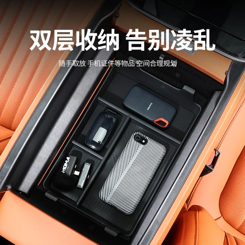 IOSN For Geely Galaxy M9 Central Control Armrest Box Storage Box Layered Storage Sundry Items Classification Car Interior Access