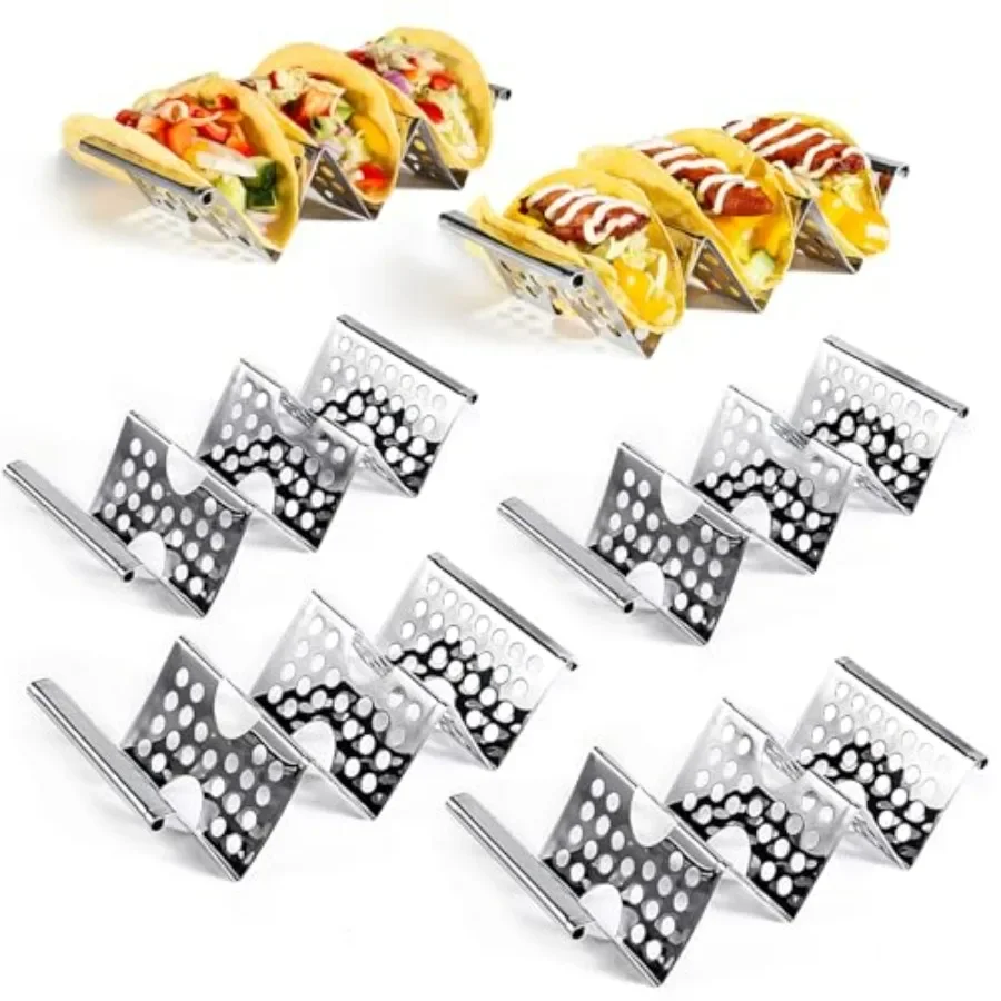 Taco Holders Set of 6, Stainless Steel Taco Holder Stand, Stylish Taco Shell Holders, Each Metal Taco Stands for 3 Tacos, Taco