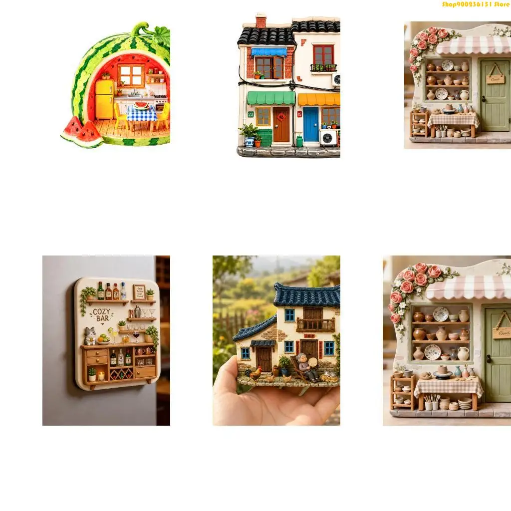 G92C Mini Scene Refrigerator Magnets Fridge Plaque for Refrigerator Cabinet Accent
