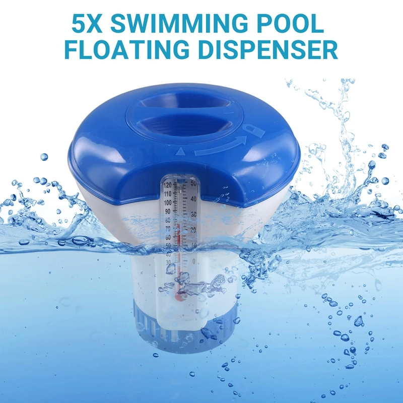 5PCS Swimming Pool Floating Chlorine Tablet Dispenser With Thermometer Automatic Pills Box Spa Pool Accessories