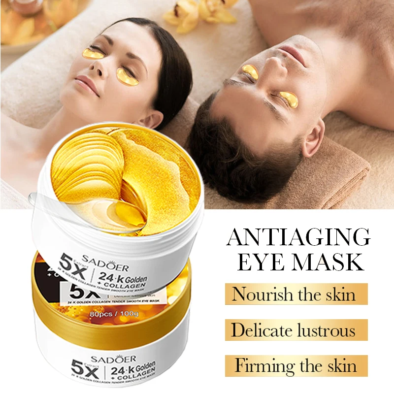 60pcs SADOER 24K Golden Eye Mask Collagen Seaweed Anti Aging Patches, Anti Dark Circles Wrinkles Moisturizing Under Eye Care