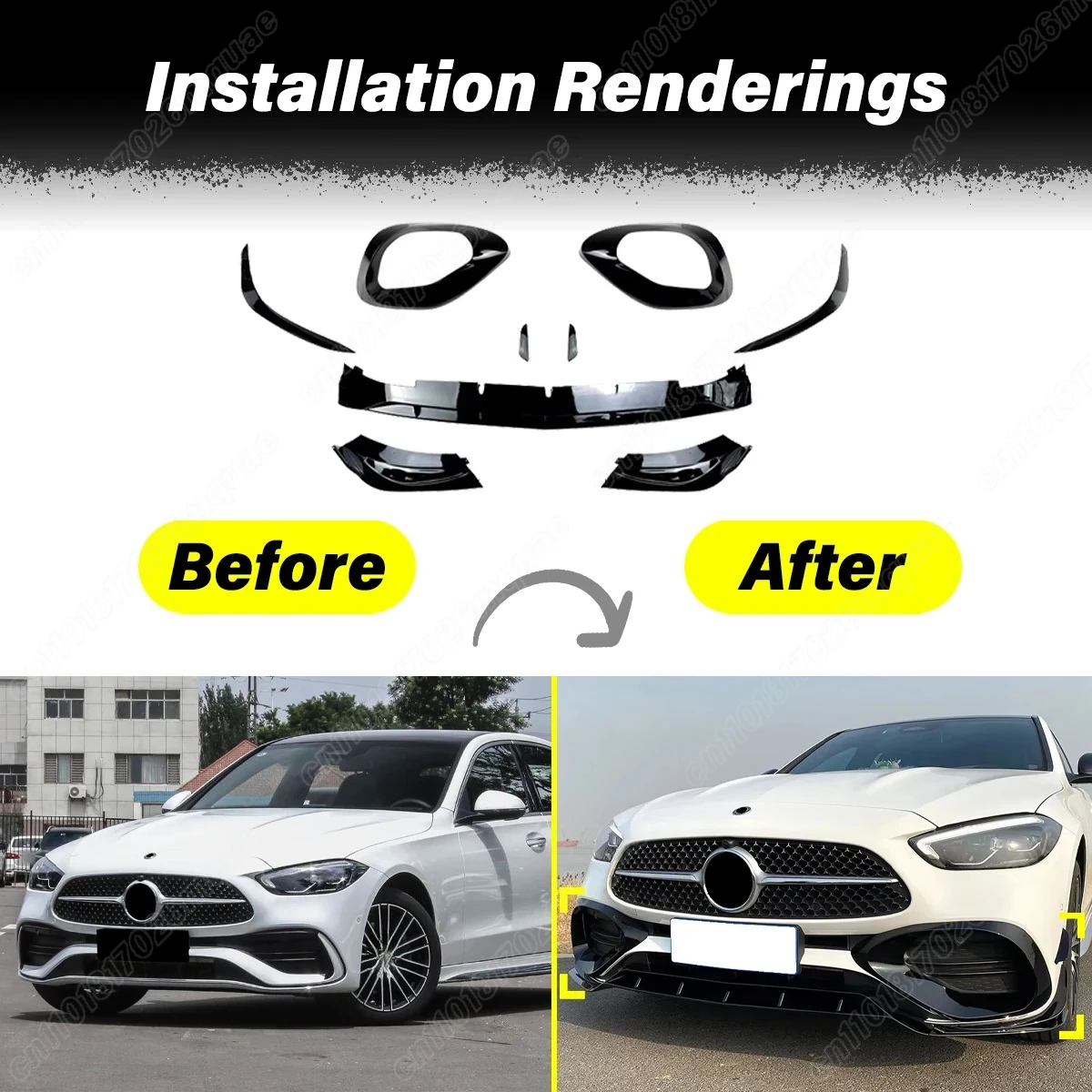 For Mercedes Benz C Class W206 C200 C260 2022 2023 2024 Car Front Bumper Lip Splitter Wind Knife External Accessories Body Kit