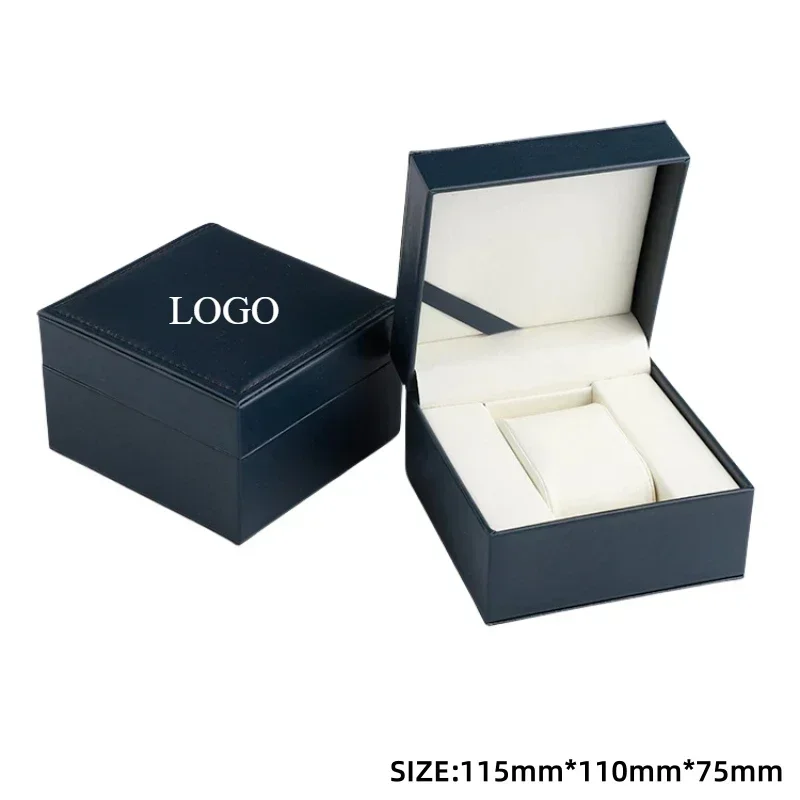 Black Matte PU Leather Square Clamshell Watch Storage Box Provide Free Print Logo Service Personalized Logo Customization Gift