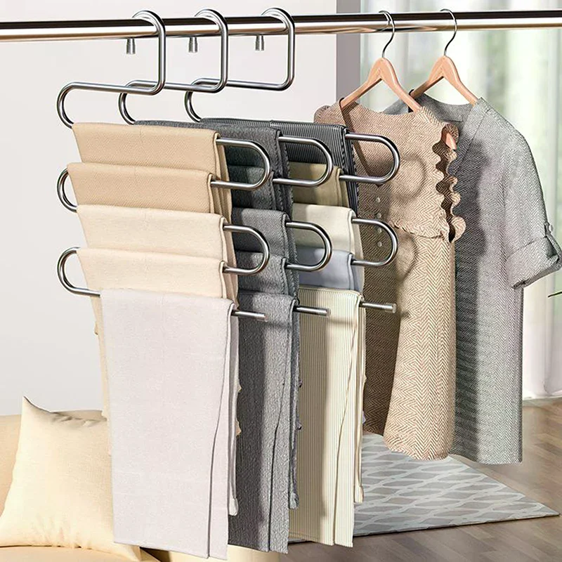 5 Layers Multi-functional Clothes Hangers Non-slip Pant Storage Rack Cloth Rack With Multiple Functions For Hanging And Storage