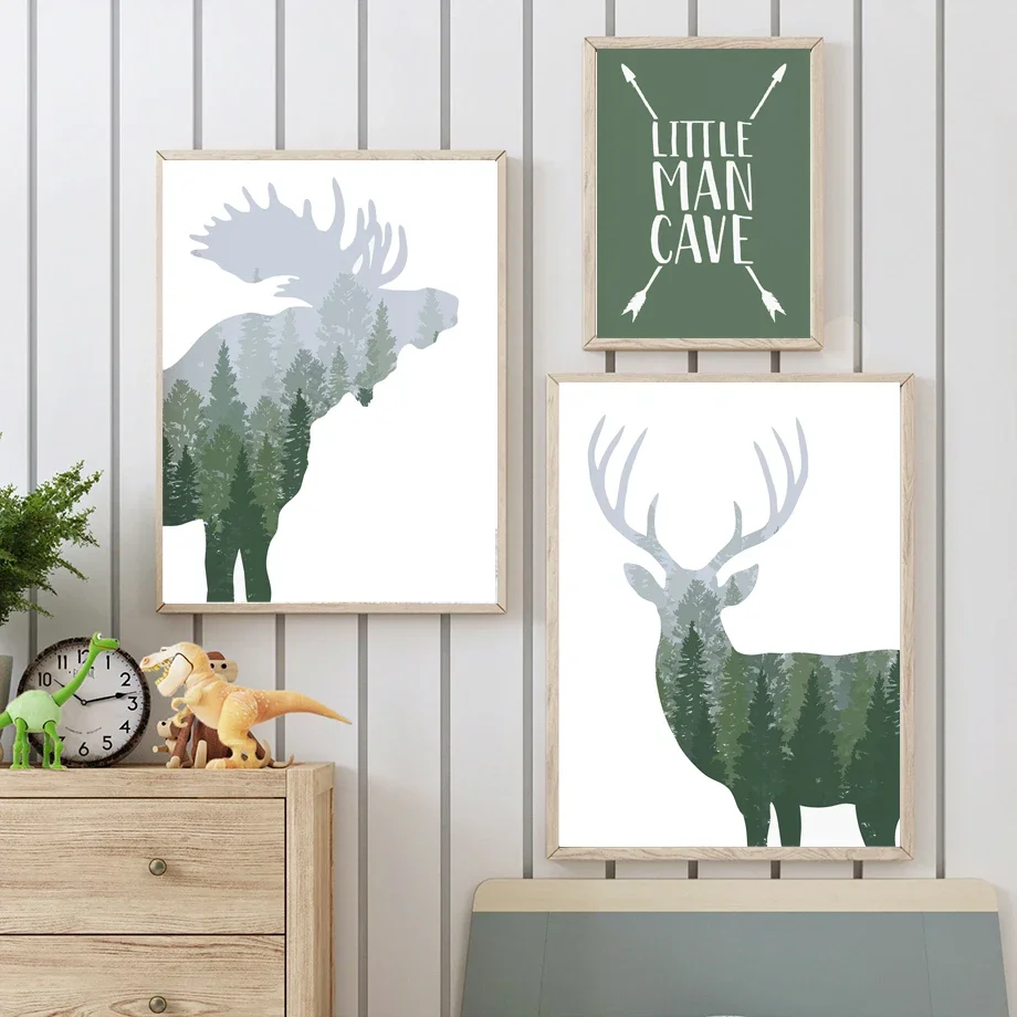 Deer Bear Moose Green Woodland Quote Nursery Wall Art Canvas Painting Nordic Posters And Prints Wall Picture For Kids Room Decor