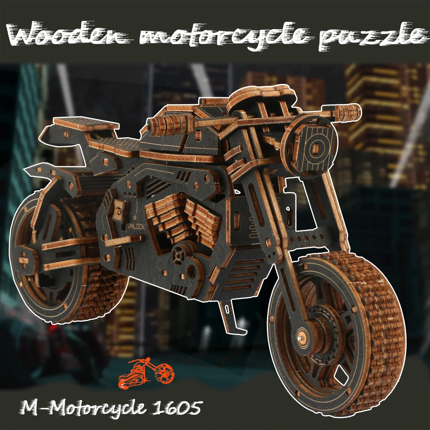 3D Wooden Puzzle Gift for Kids Black Motorcycle Jigsaw for Adults Puzzle DIY Board Game Interactive Games Intellectual Toy Hobby