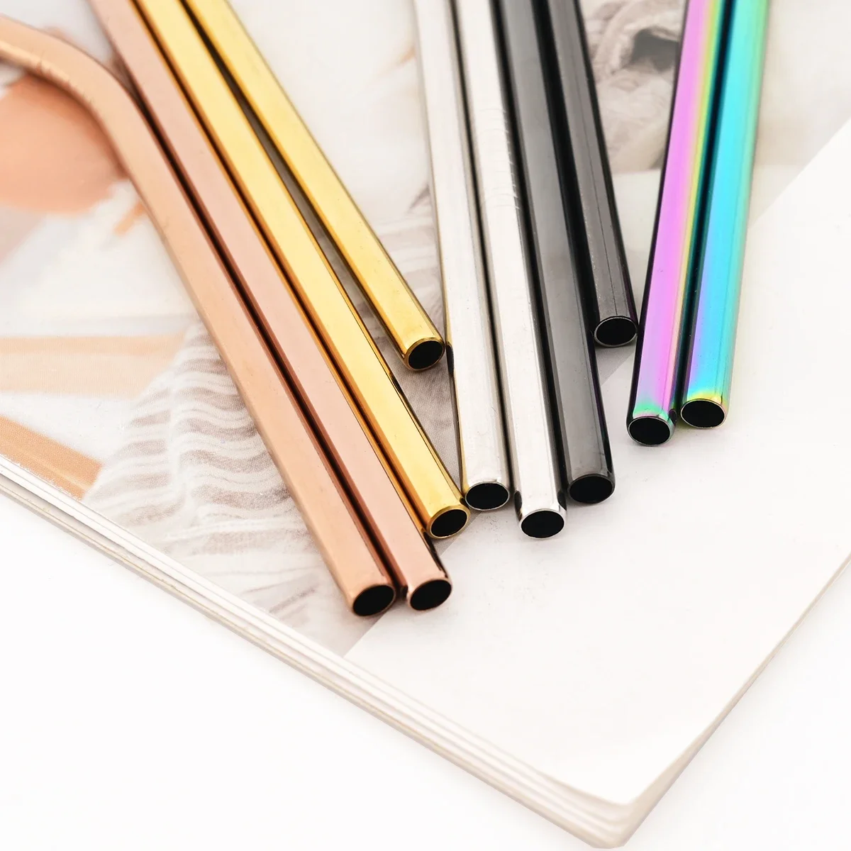 4pcs Straight 160x6mm Drinking Straws Stainless Steel Straw Set with Brush Reusable Straw for Cocktails Milkshake Juice Coffee