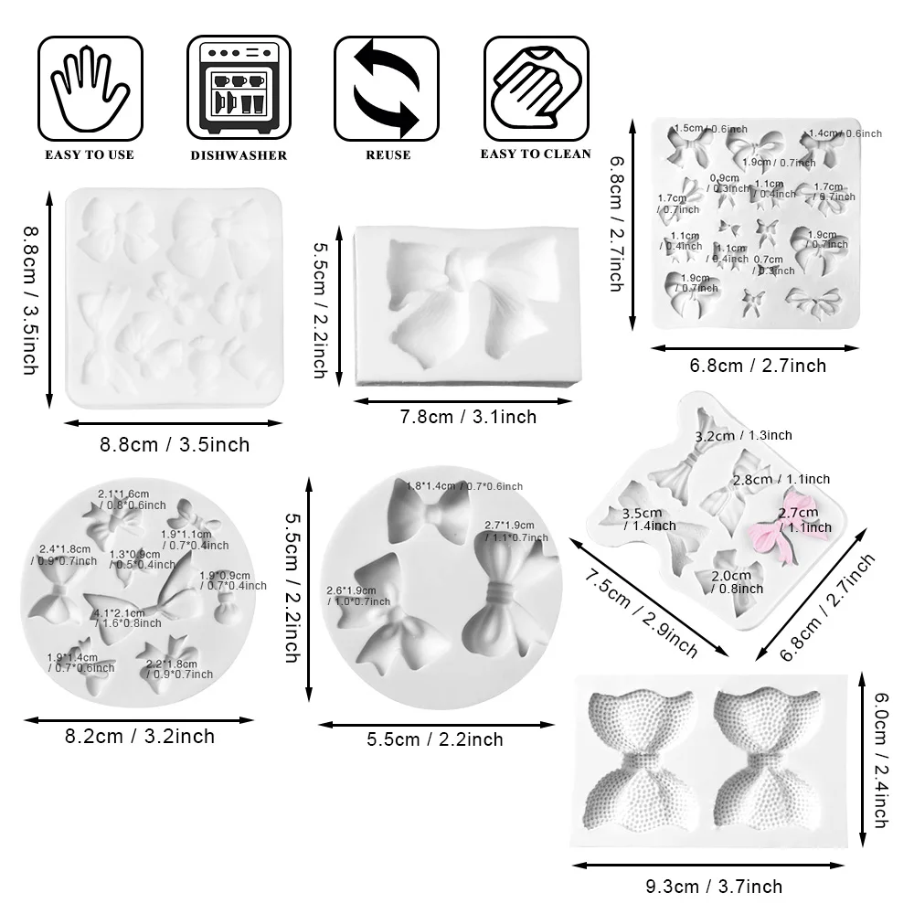 Bowknot Shape Silicone Fondant Mold Multi Pattern DIY Polymer Clay,Dough Modelling,Sugarcraft Cake Decor Gum Paste