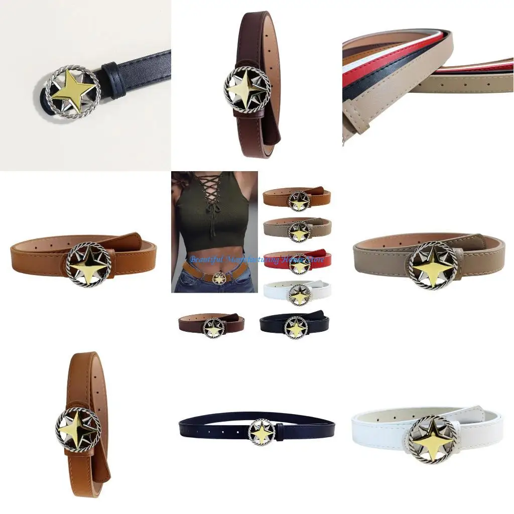 

E56A Engraved Waist Chain Carved Star Buckle Punk Chain Cowgirl Belt for Women Proms Club Party for Jeans Dresses