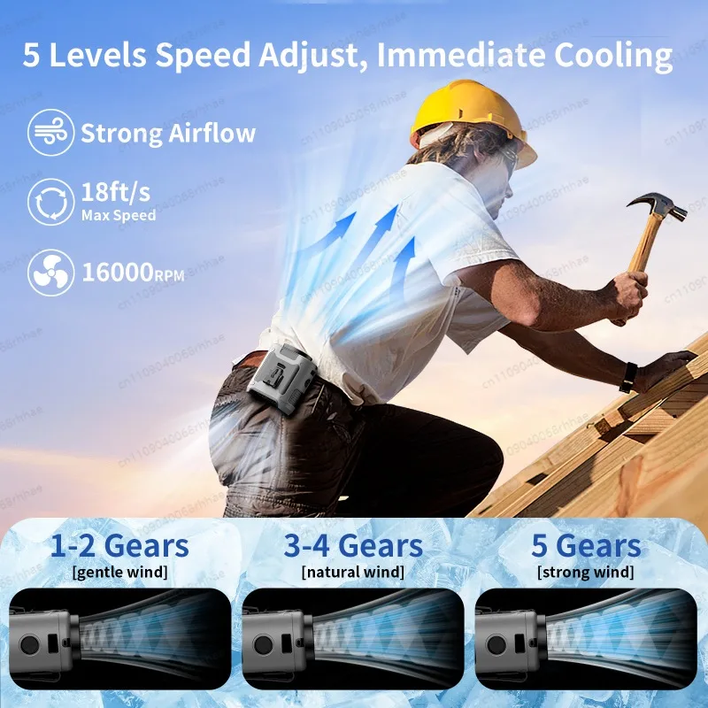 Portable Waist Fan Hanging Neck Fan 5 Speed Strong Wind with LED Lighting for Sports Courier Outdoor Working 10000/20000mAh view 3