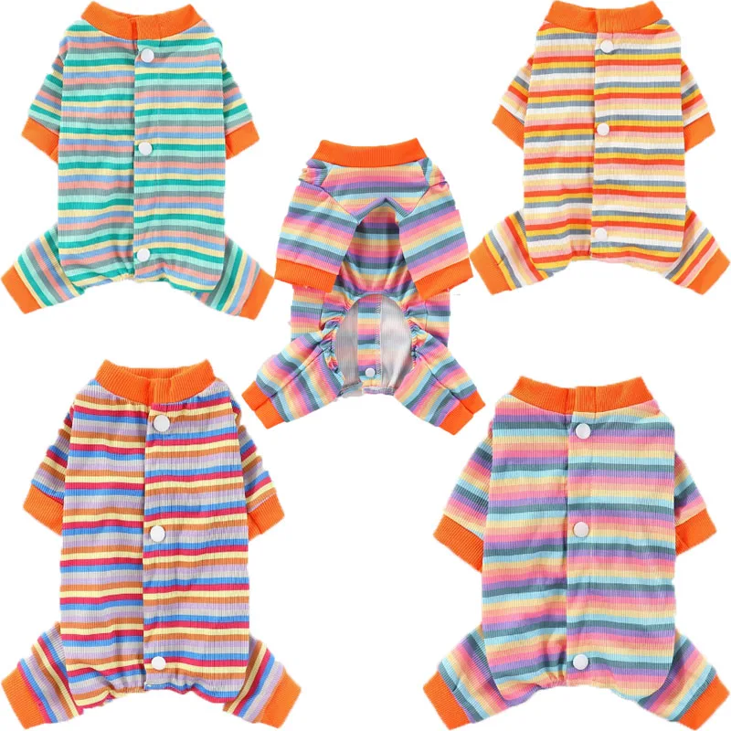 

Strips Cardigan Dog Clothes Button Jumpsuit Pajamas For Small Medium Dogs Four Leg Clothes Pet Bodysuit Onesie Puppy Hoodie Pant