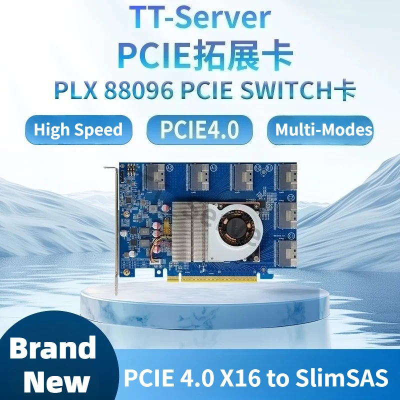 PCIE 4.0 X16 PLX88096 SWITCH Expansion Card External Graphics Hard Disk 3* SFF-8654 16X Split-Free X16/X8/X4 For GPU SSD U2/ M.2