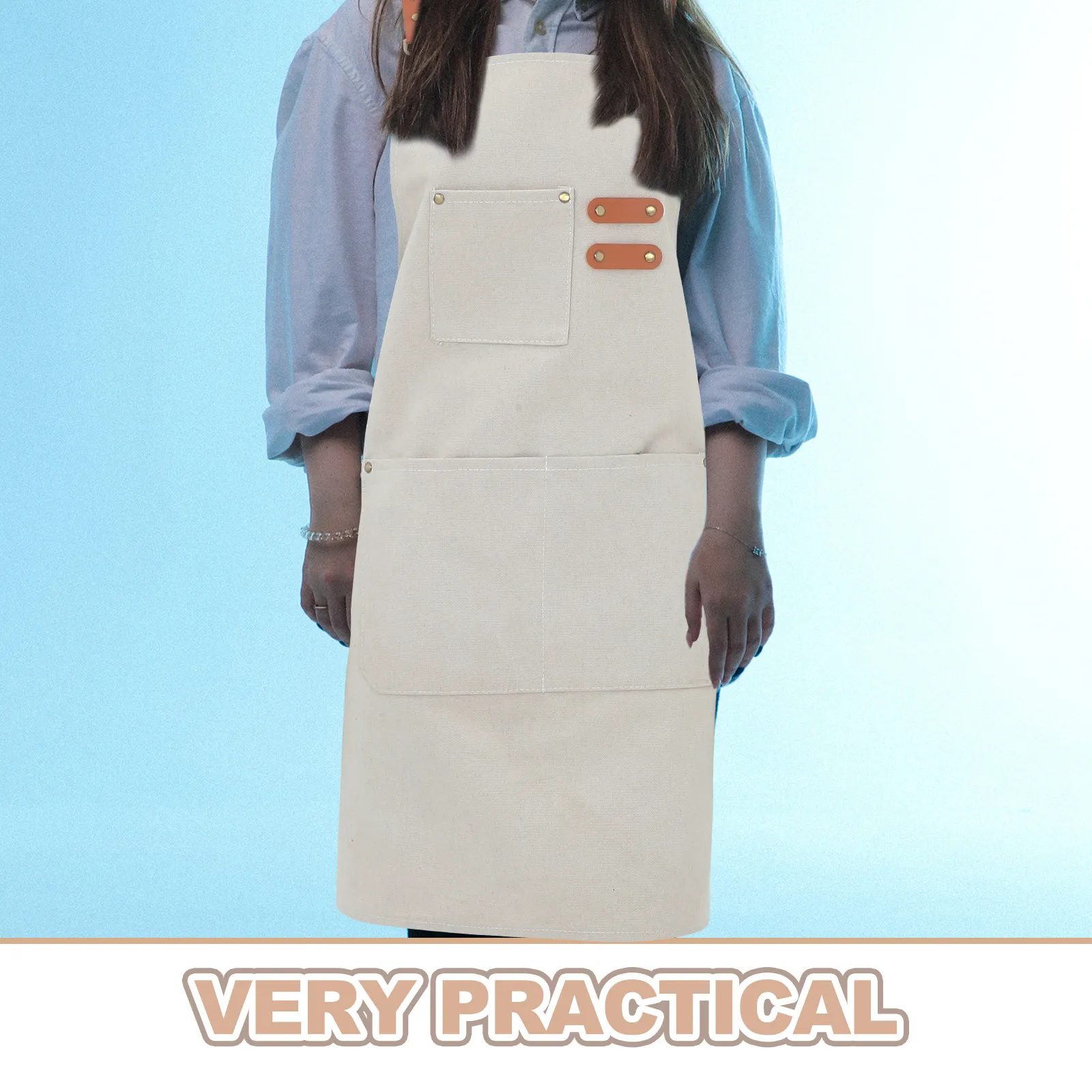 Multi-Pocket Kitchen Apron Waterproof Canvas Working Smock for Women Men Oil-Proof Dishwashing Home Cleaning Server Waist Apron