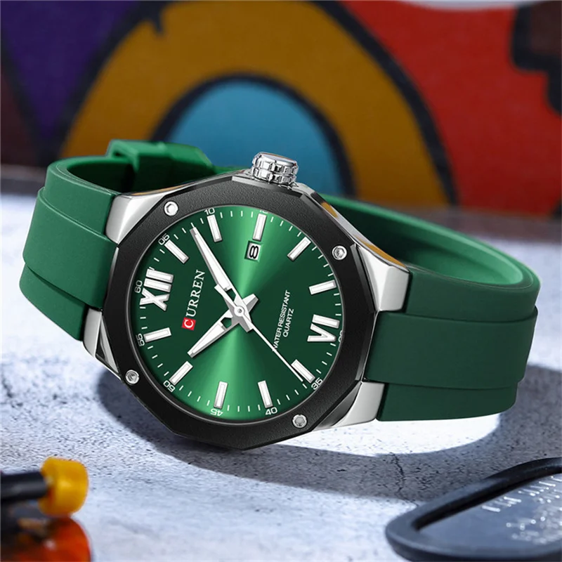 Curren 8465 new arrived style boys clock 2024 Silicone band luminous water resist date display Simple Casual watch design