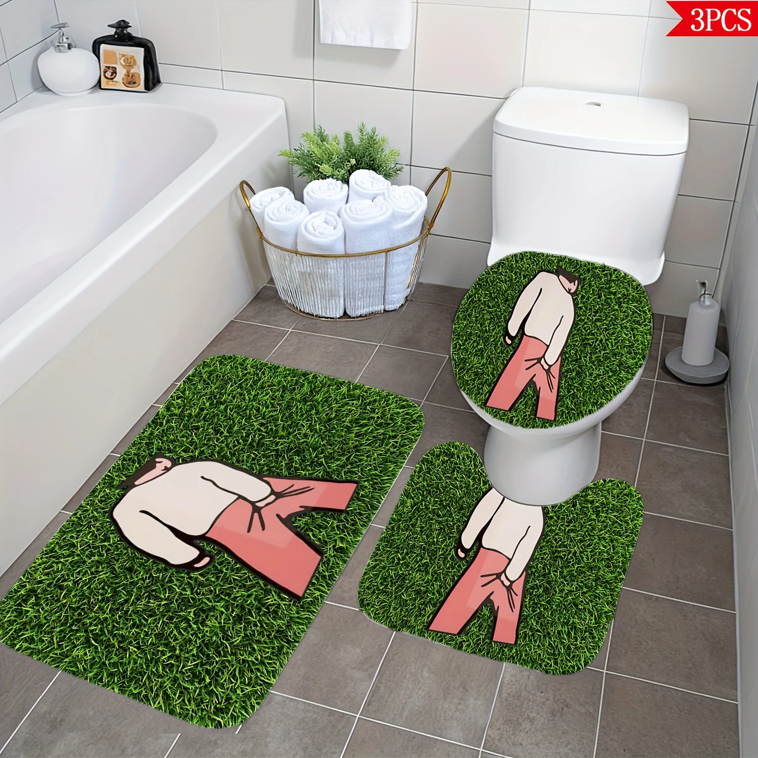 3pcs Bathroom Floor Mat Set Home Decor Rug Non Slip Bath Mat for Toilet Area and Vanity Accessories