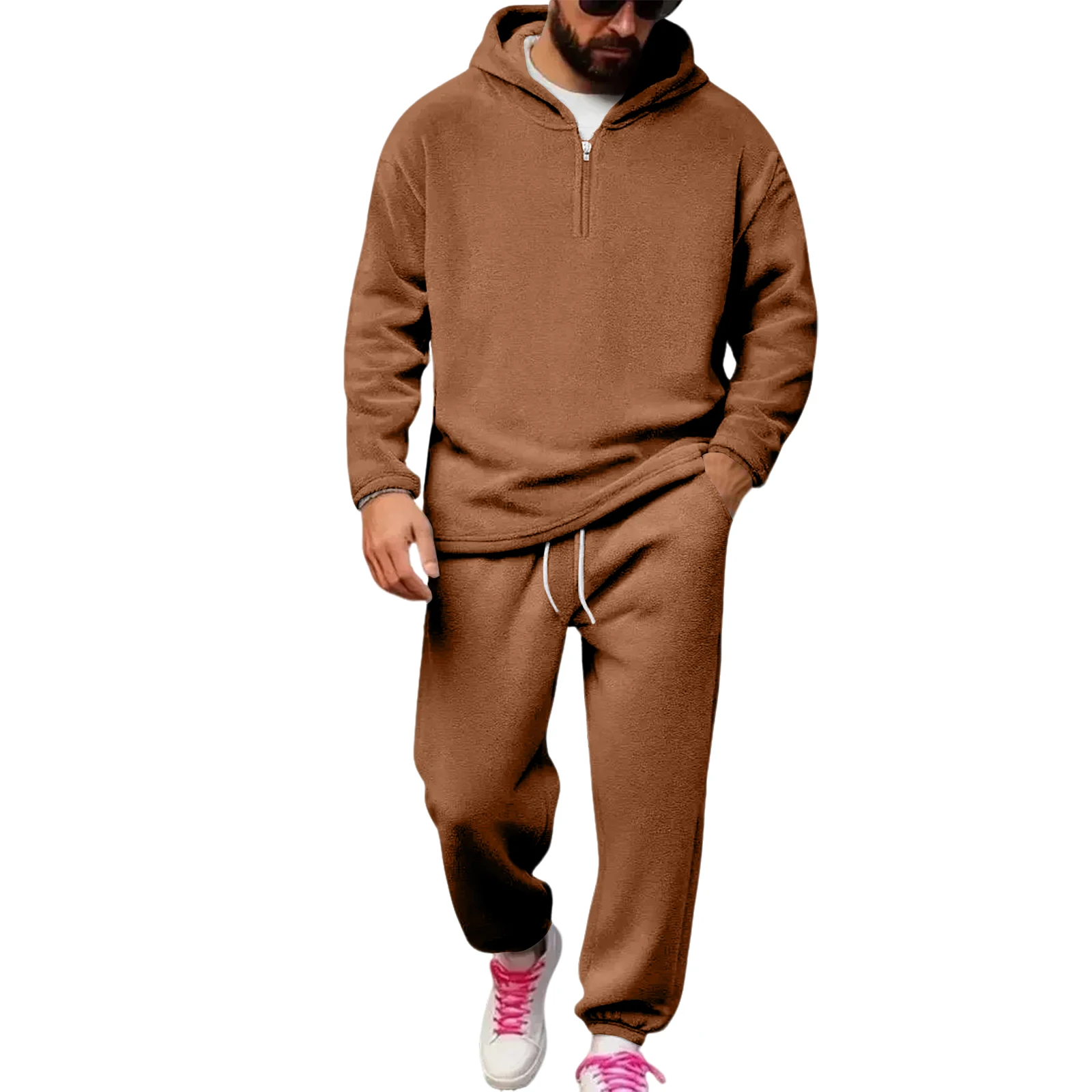 Felpa con cappuccio calda moda uomo Pantaloni sportivi in lana tinta unita Sport Casual Set in due pezzi Stampa calda autunno e inverno da uomo