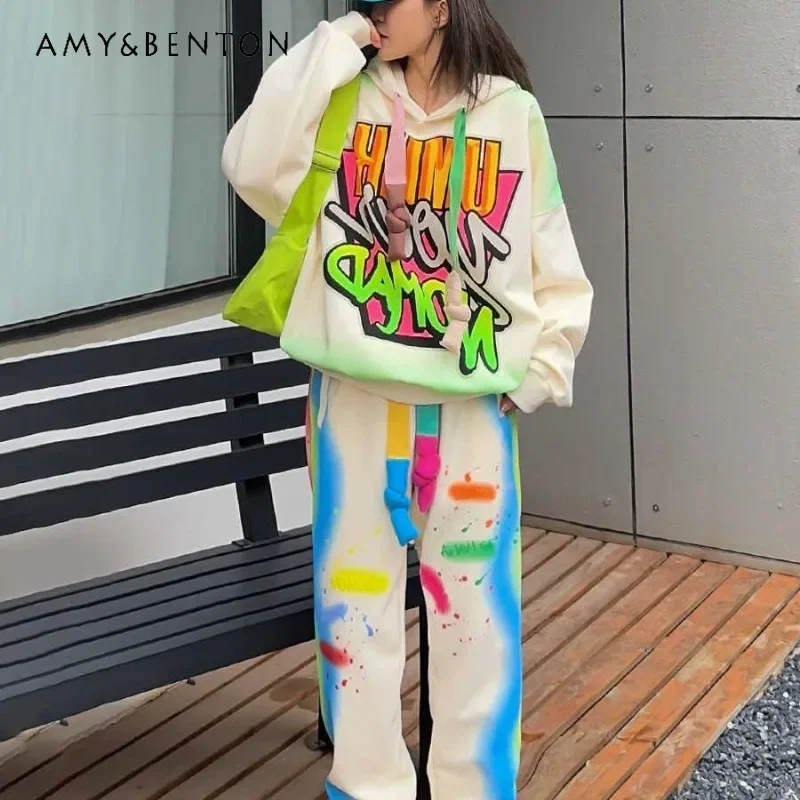 

2024 New Autumn Fashion Cool Two-piece Outfits Casual Sports Suit Women's Oversized Sweatshirts Hooded Sweatpants A Complete Set