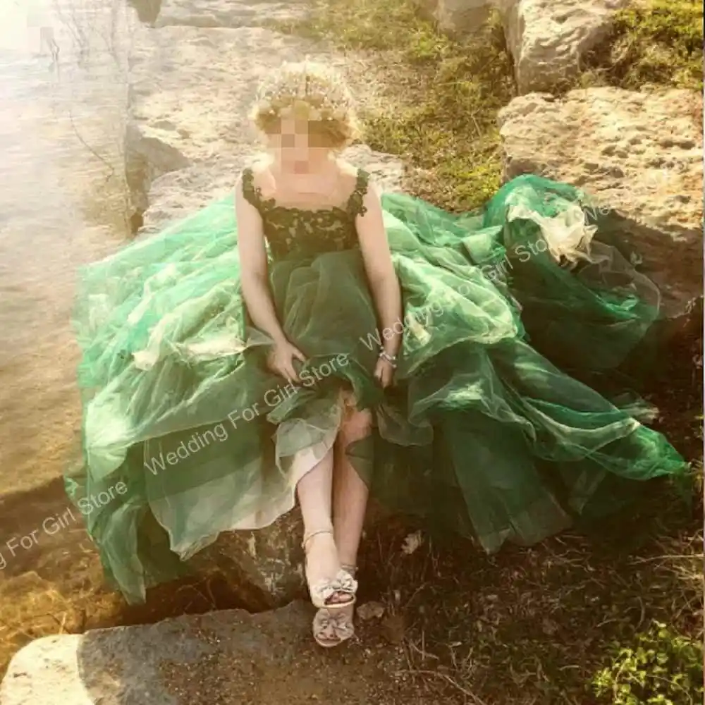 Robe de demoiselle d'honneur formelle en tulle de dentelle vert émeraude pour les occasions spéciales, fête de mariage, reconstitution historique, anniversaire, robe de Noël