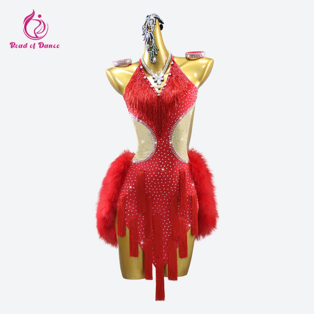 Sportowy strój do tańca Dziewczęta Feather Latin Dress Women Line Skirt Female Party Ball Clothes Samba Costume Fringed Kids Prom Dancewear