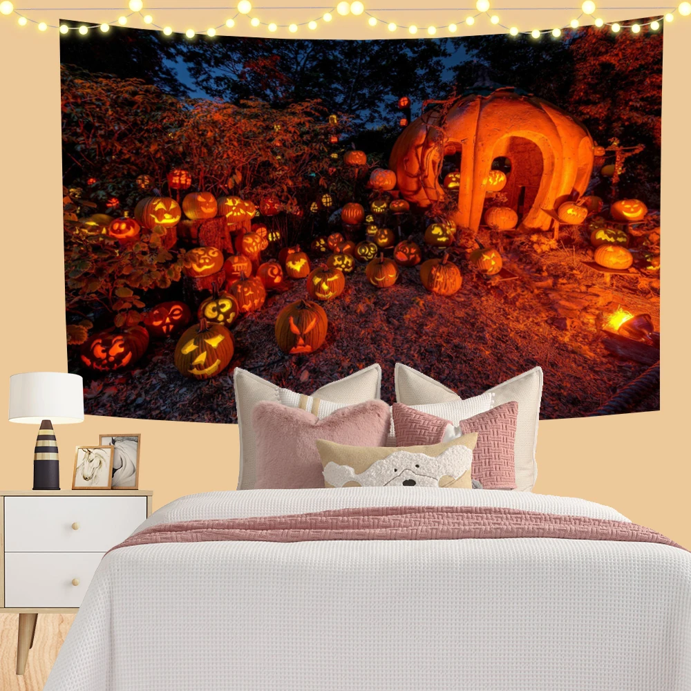 90x150cm Halloween Tapestry Pumpkin Day Decorative Tapestry Wall Hanging Decoration Festival Decoration Gifts Background Cloth