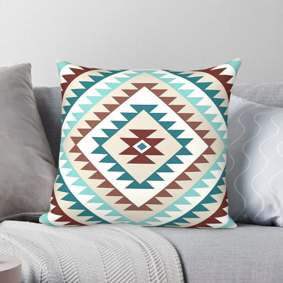 Aztec Diamond Teals Creams Browns Square Pillowcase Polyester Linen Velvet Printed Zip Decor Throw Pillow Home Cushion Case 18