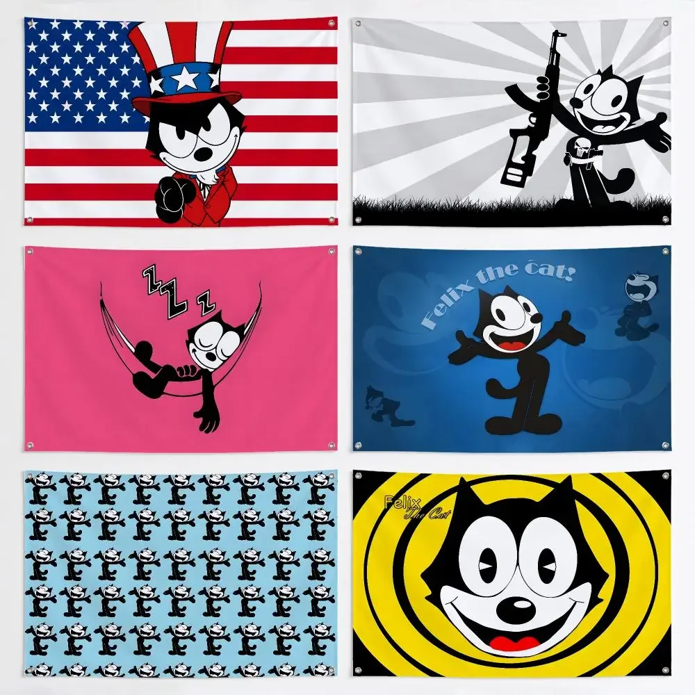 Cartoon F-Felix the C-Cat Cute Flags Aesthetic Wall Tapestry Printed Wall Hanging Living Room Party Outdoor Decor