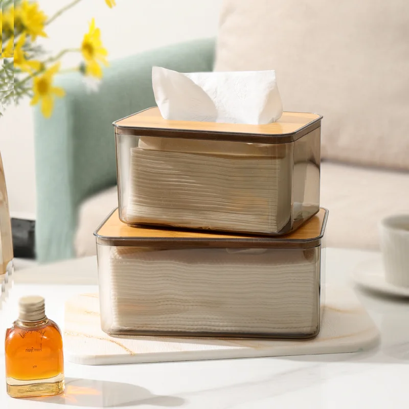 New Plastic Tissue Box Wooden Lid Round/Square Napkin Holder Container Wet Tissue Paper Dispenser Case Modern Home Car Organizer