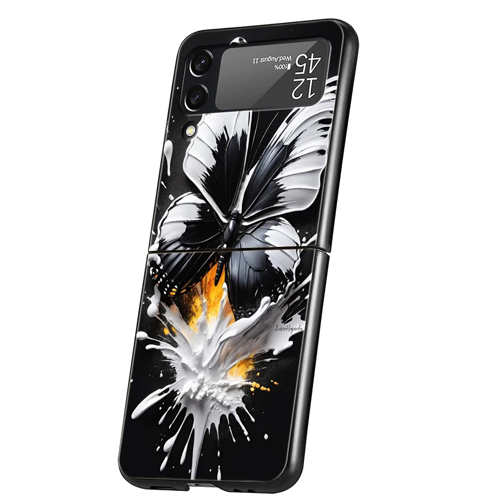 Butterfly Hard PC Phone Case For Samsung Galaxy Z Flip 4 5 Black Cover For Galaxy Z Flip 3 Foldable Shockproof Cases Capas Bags