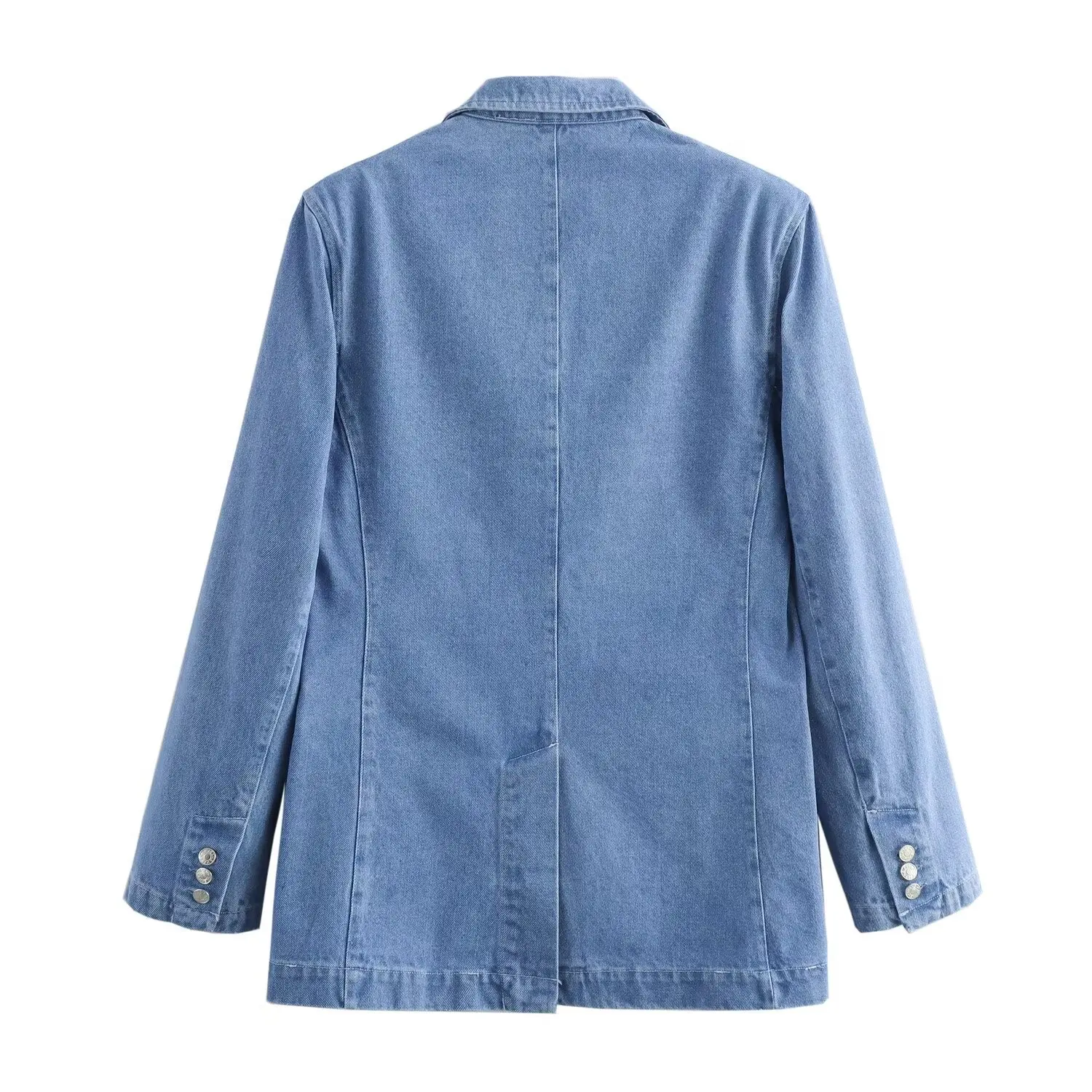 Witered jaket Denim biru minimalis Nordic mantel berkancing sebaris Blazer Denim kasual wanita setelan untuk Blazer wanita